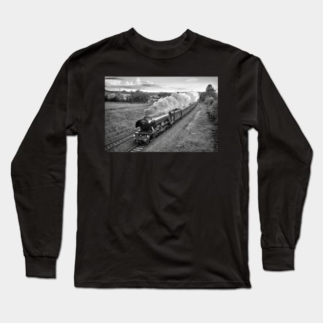 Flying Scotsman - Black and White Long Sleeve T-Shirt by SteveHClark